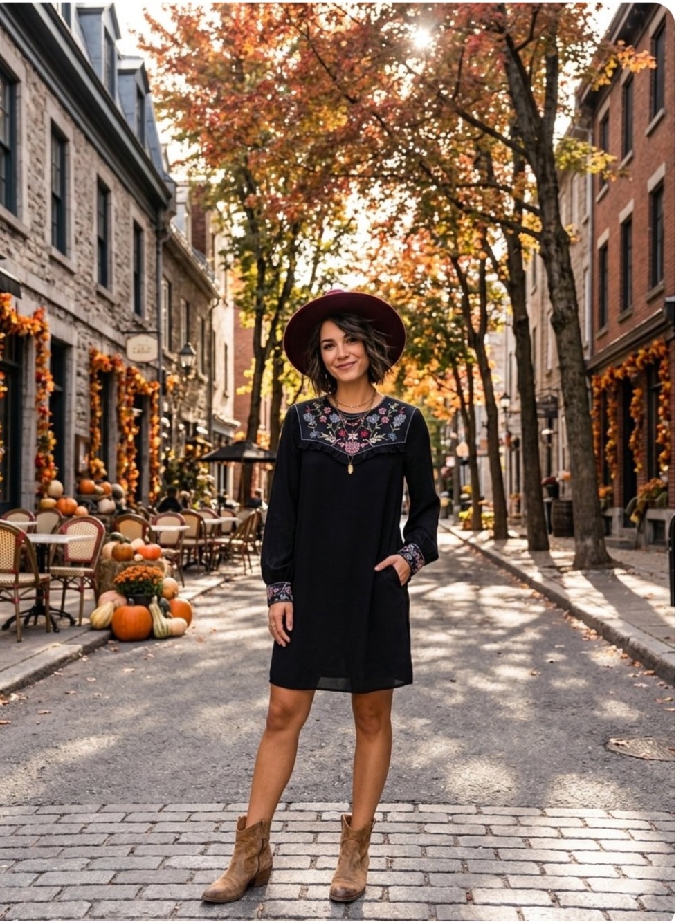 Atmosphere Black Embroidered Floral Detail
Dress Long Sleeve Sz 8 Boho